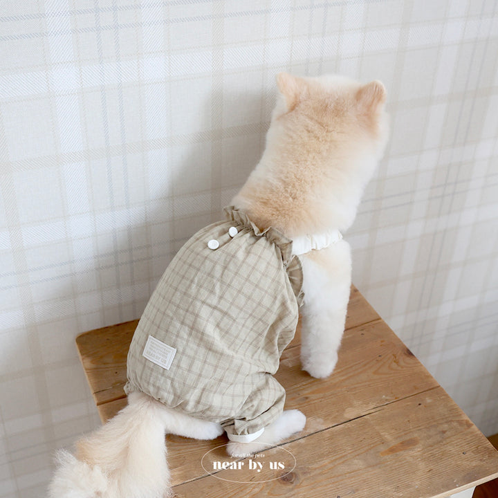 即納【near by us】Bagle Check Crop Top & Romper（Beige）