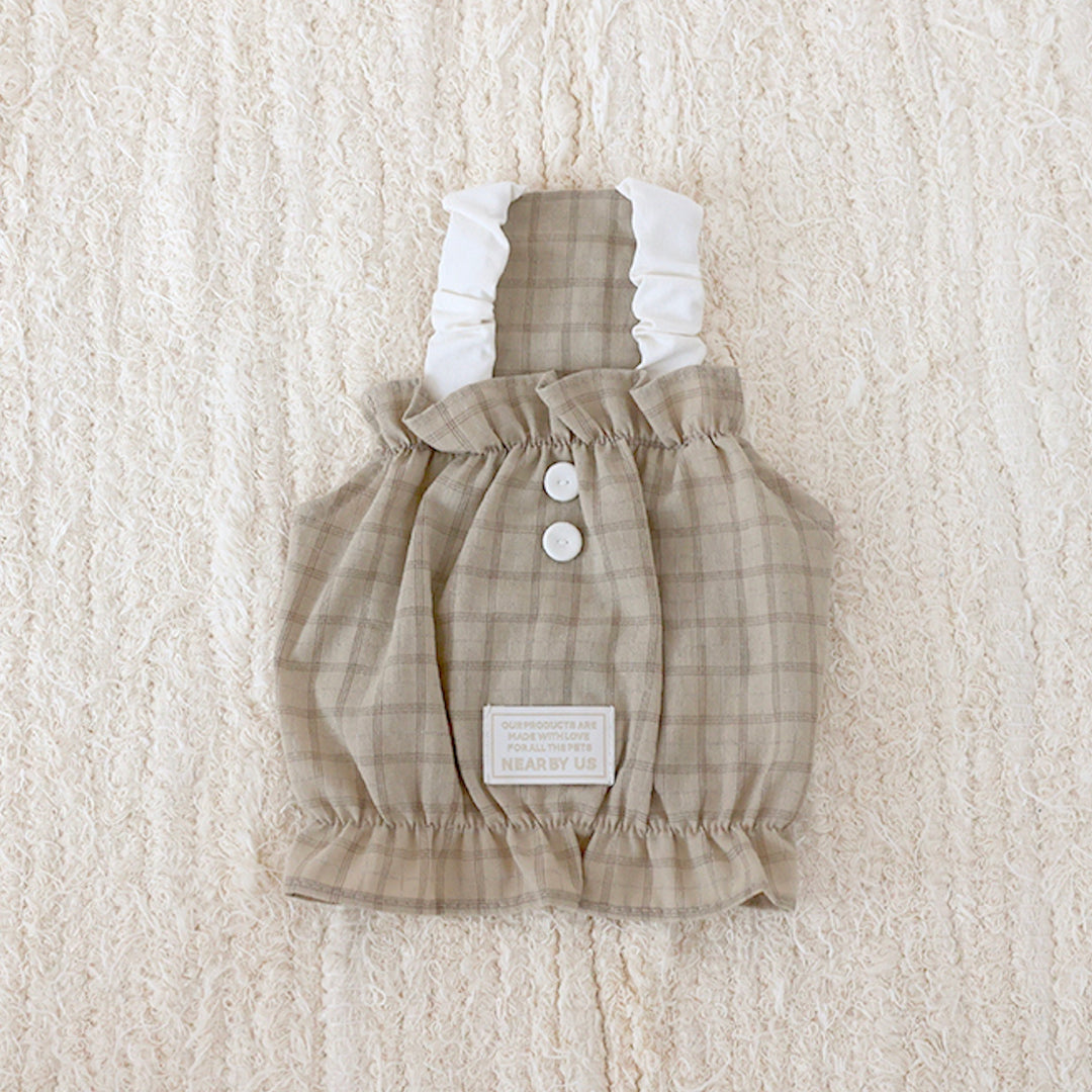 即納【near by us】Bagle Check Crop Top & Romper（Beige）