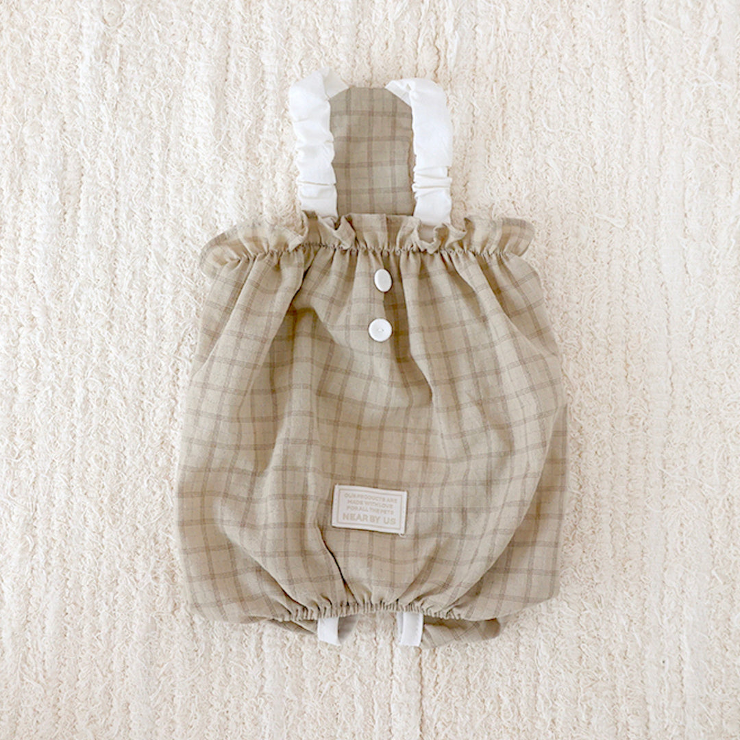 即納【near by us】Bagle Check Crop Top & Romper（Beige）