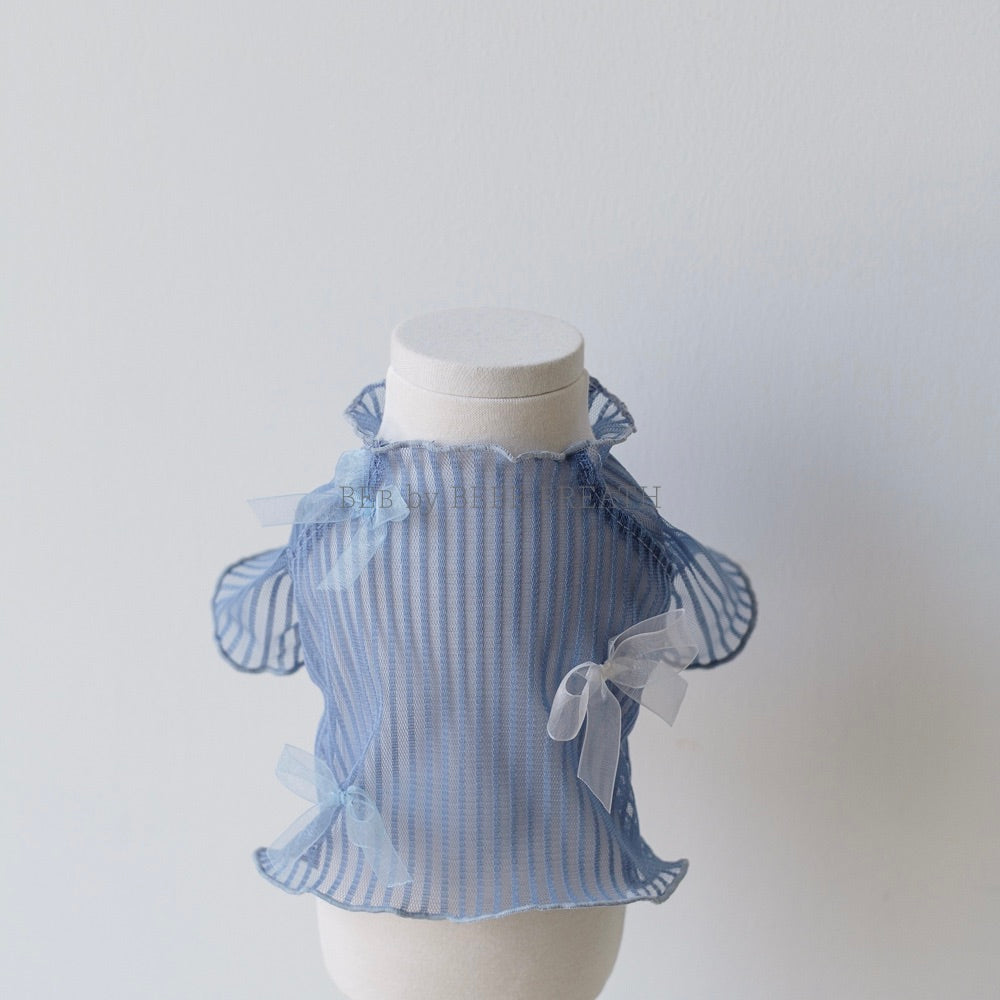 ※予約販売【BeBe Breath】Middle-Neck Sheer Top（Blue）