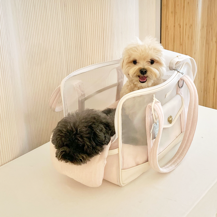 ※予約販売【seoru】Mesh Ballon Bag（Ivory & Pink）※LINE＆メルマガ限定先行SALE対象外｜犬用バッグ