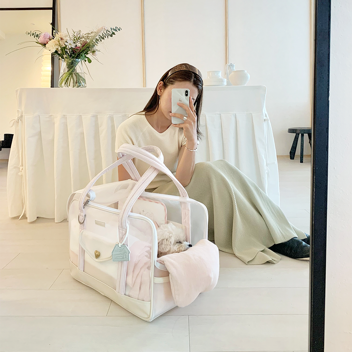 ※予約販売【seoru】Mesh Ballon Bag（Ivory & Pink）※LINE＆メルマガ限定先行SALE対象外｜犬用バッグ