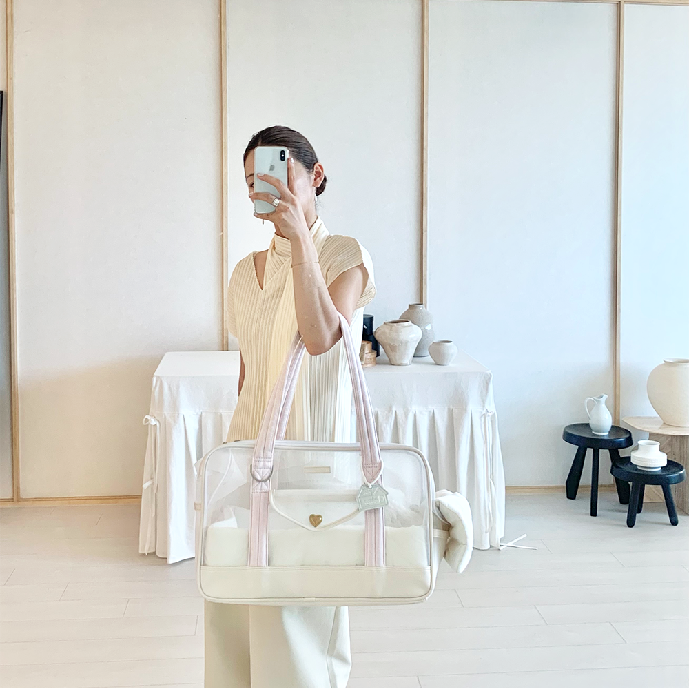 ※予約販売【seoru】Mesh Ballon Bag（Ivory & Pink）※LINE＆メルマガ限定先行SALE対象外｜犬用バッグ