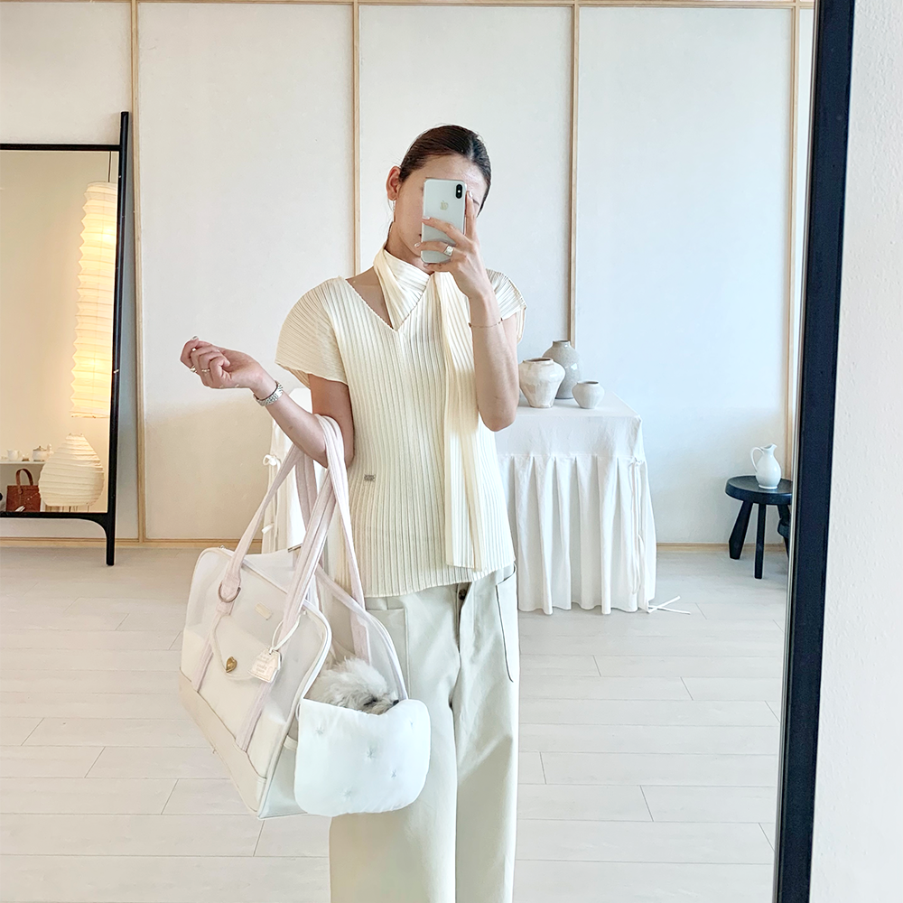 ※予約販売【seoru】Mesh Ballon Bag（Ivory & Pink）※LINE＆メルマガ限定先行SALE対象外｜犬用バッグ