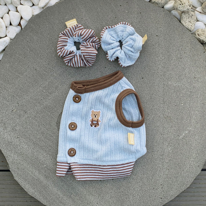 ※予約販売【DURANG RURANG】Teddy Bear Layered Sleeveless（Brown Blue）