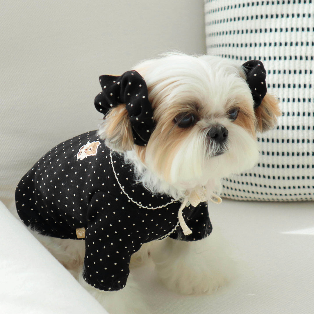 即納【DURANG RURANG】Dot Ribbon Cardigan（Cookie Black）