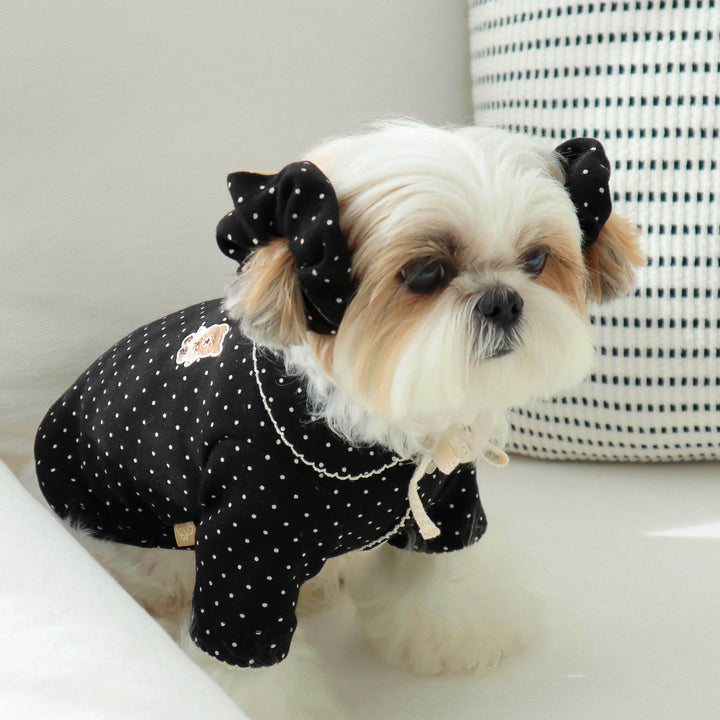 即納【DURANG RURANG】Dot Ribbon Cardigan（Cookie Black）