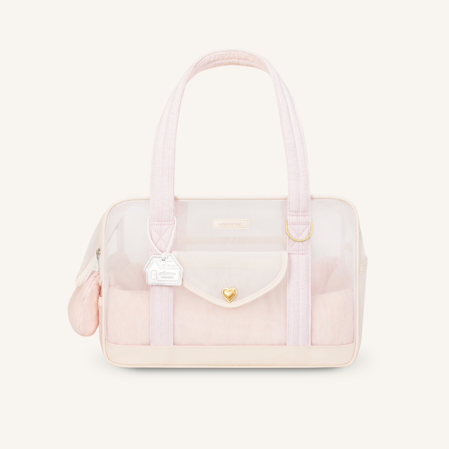 ※予約販売【seoru】Mesh Ballon Bag（Ivory & Pink）｜犬用バッグ