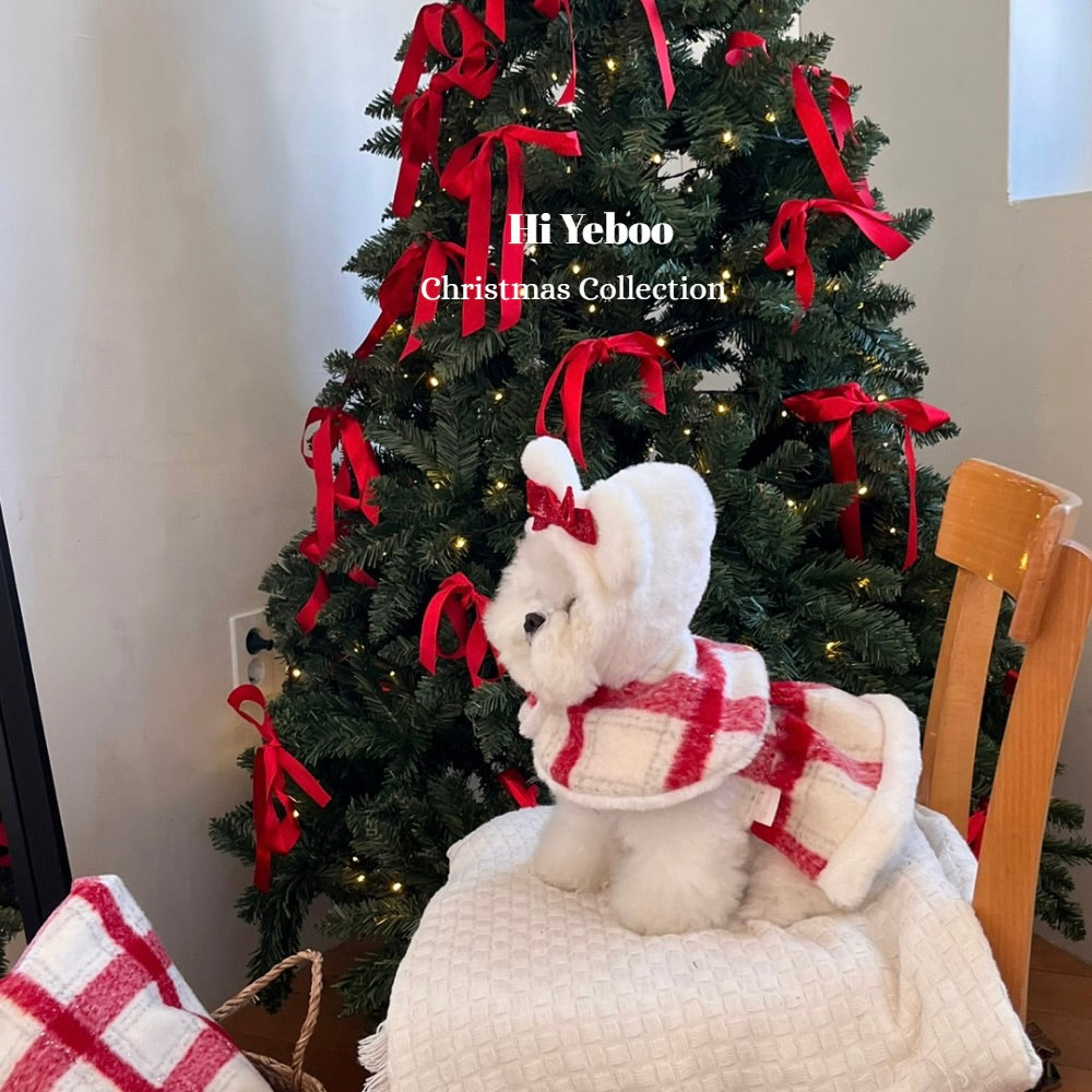 即納【Hi Yeboo】Christmas Bear Cape（Wool Check）