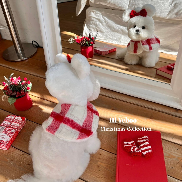 即納【Hi Yeboo】Christmas Bear Cape（Wool Check）