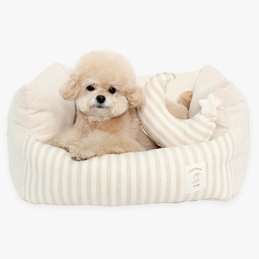 ※予約販売【ITS DOG】Basic Stripe Square Bed（Beige）