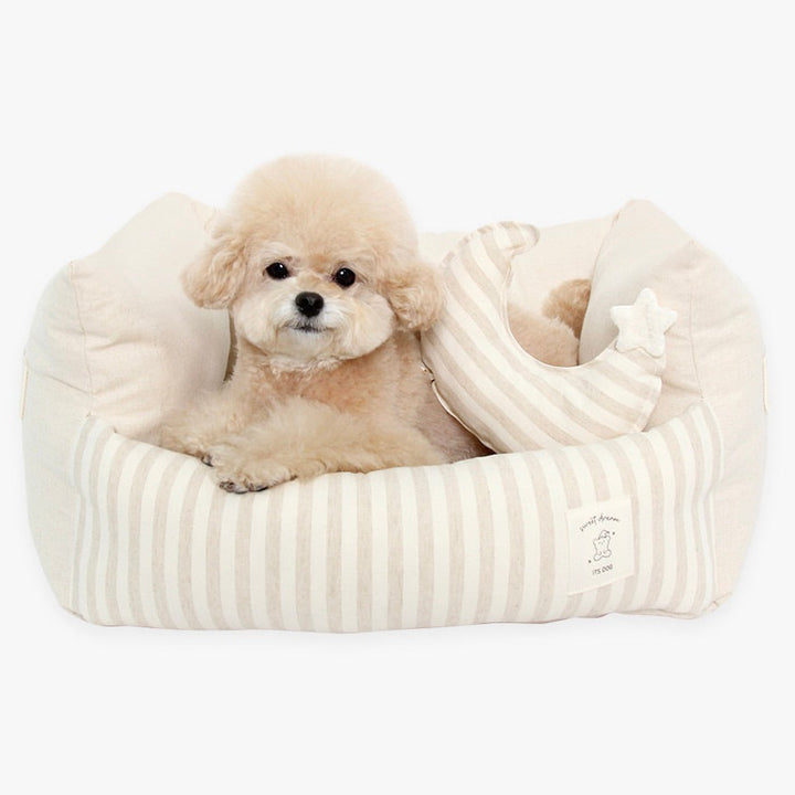 ※予約販売【ITS DOG】Basic Stripe Square Bed（Beige）