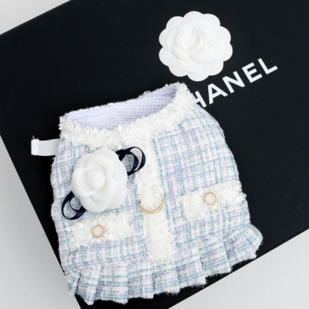 ※予約販売【ITS DOG】Camellia tweed harness (Blue)