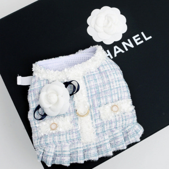 ※予約販売【ITS DOG】Camellia tweed harness (Blue)