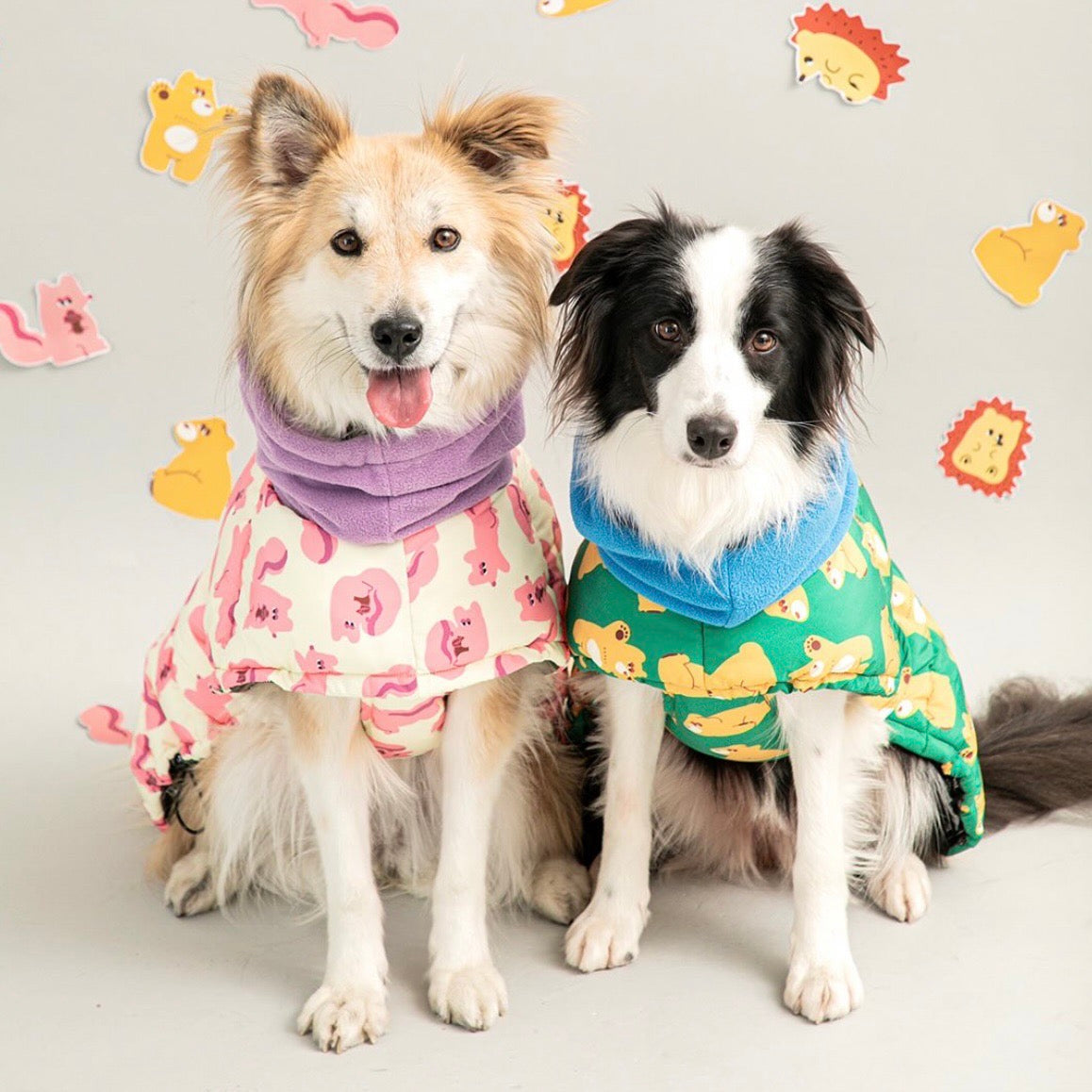 M・U　SPORTS エムユースポーツ　ファー付き　ダウンベスト　犬柄 海外犬服 高品質なインポートのドッグウェア通販 