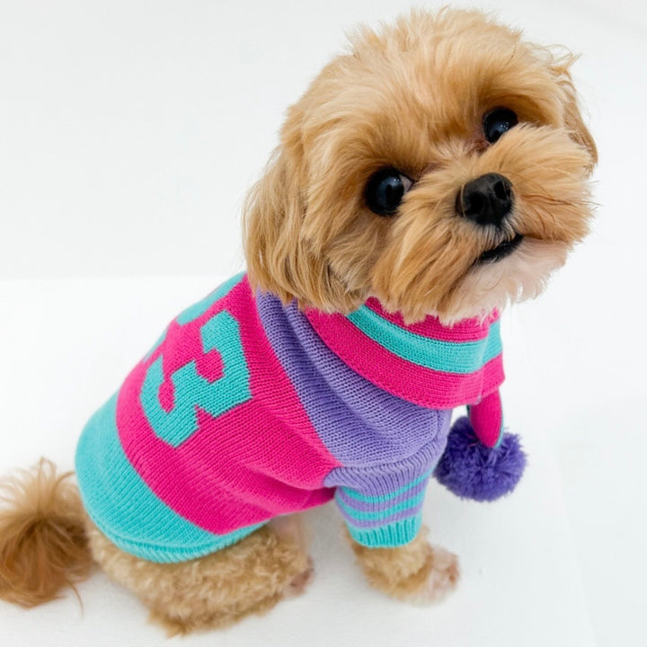 ※予約販売【TOOF】SPORTY VARSITY SWEATER（PINK/PURPLE/TURQUOISE）