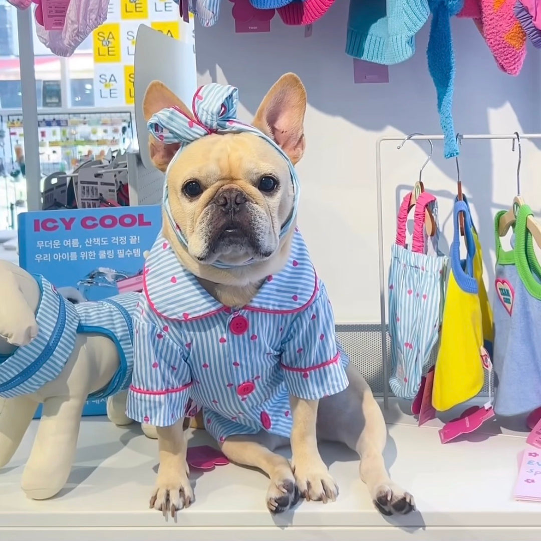 ※予約販売【TOOF】Sweet Heart Stripe Cotton Pajama & Heart stripe headband Set