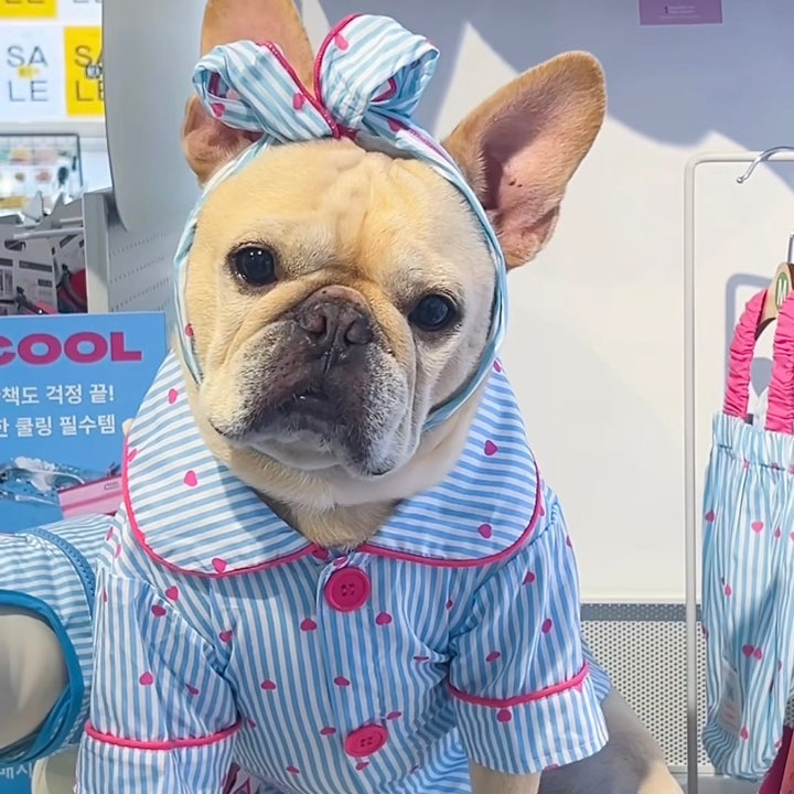 ※予約販売【TOOF】Sweet Heart Stripe Cotton Pajama & Heart stripe headband Set