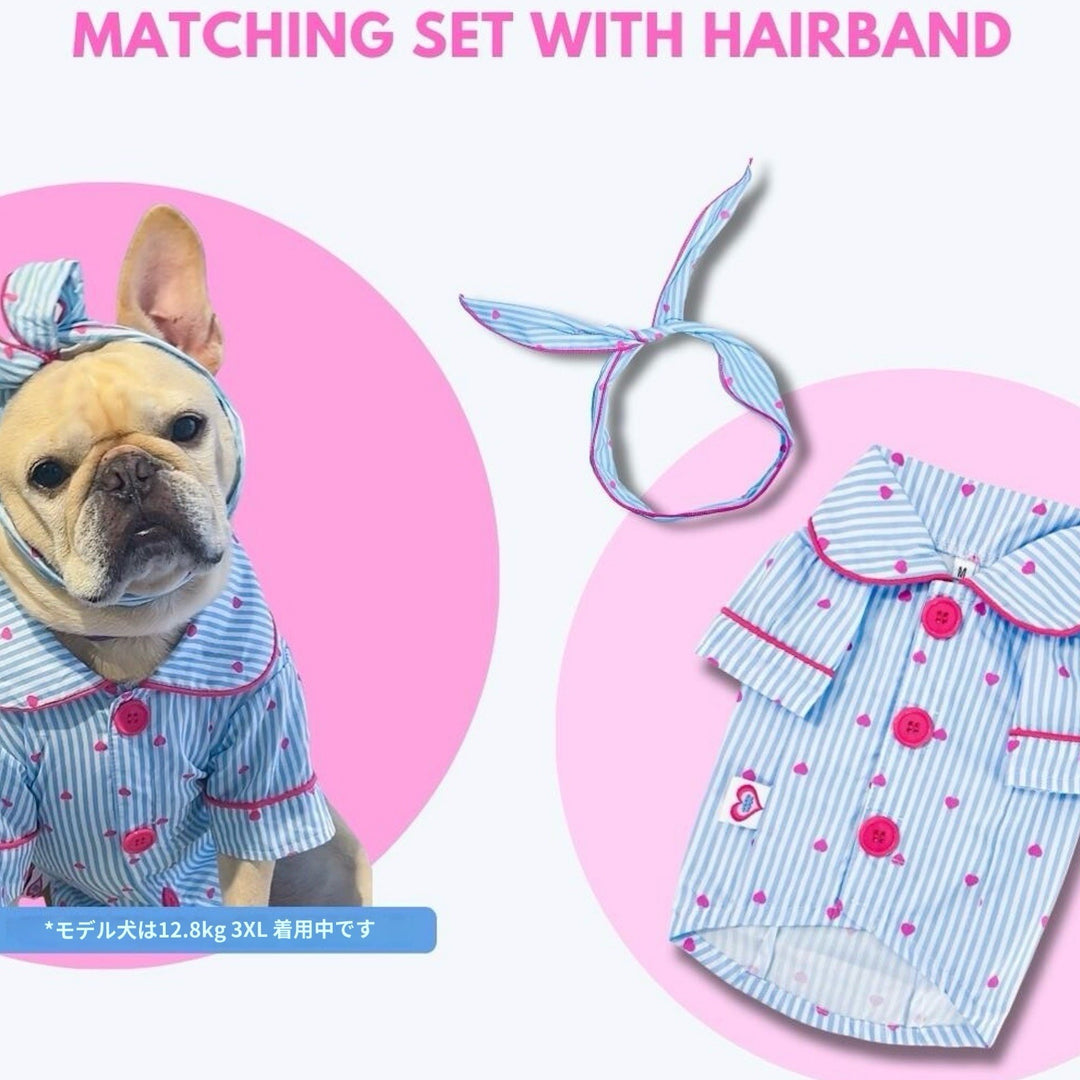 ※予約販売【TOOF】Sweet Heart Stripe Cotton Pajama & Heart stripe headband Set