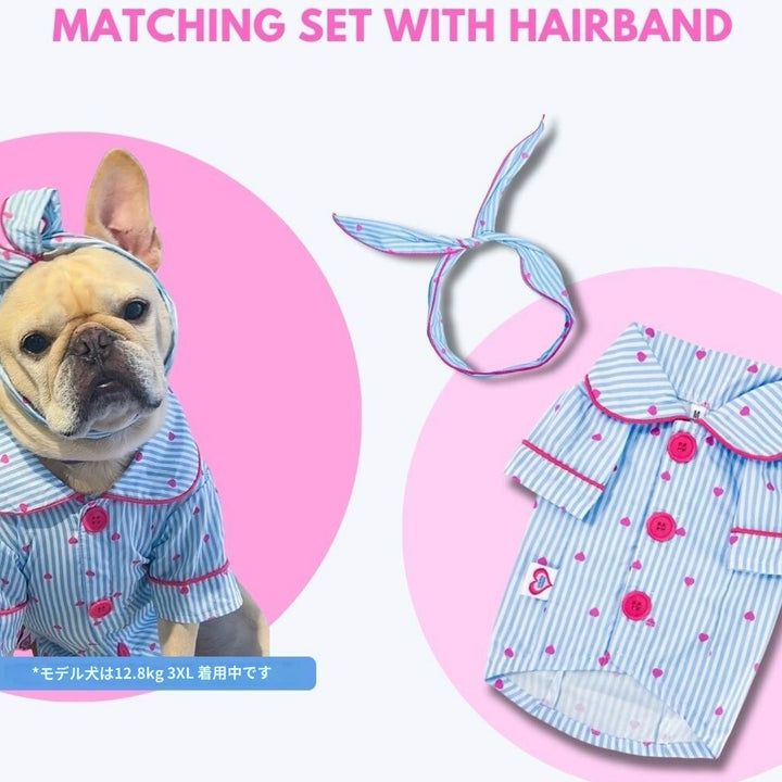 ※予約販売【TOOF】Sweet Heart Stripe Cotton Pajama & Heart stripe headband Set