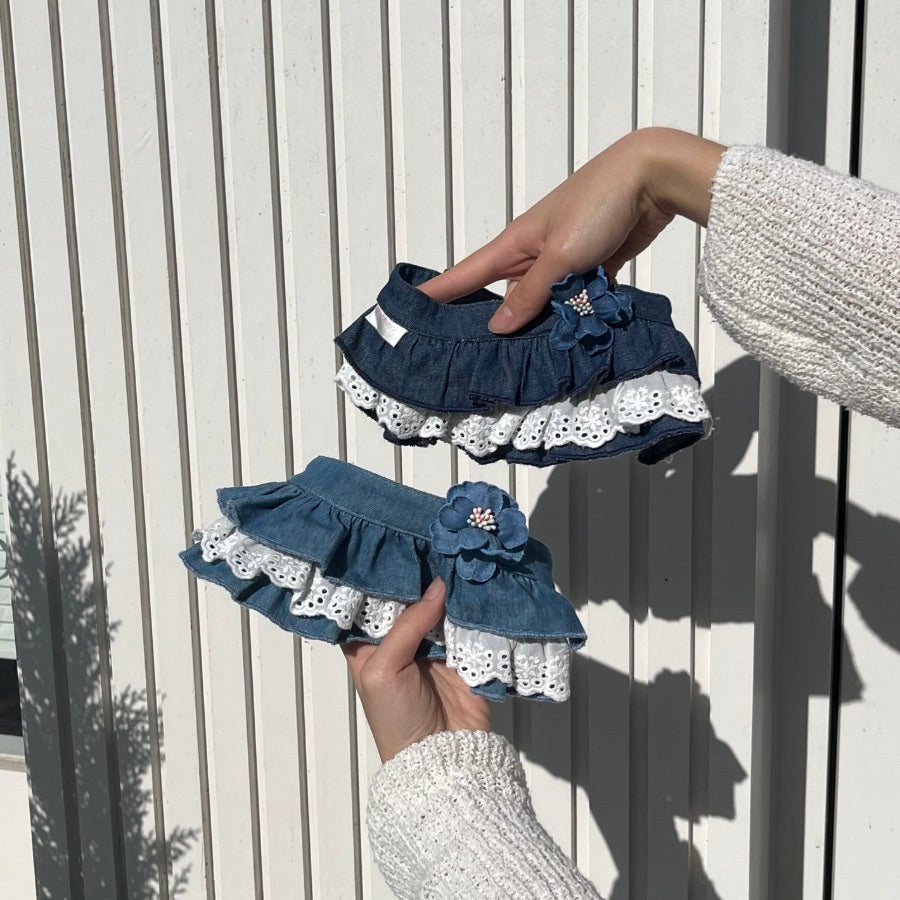 ※予約販売【Hi Yeboo】Denim Flower Skirt（Light Blue/ Dark Blue）