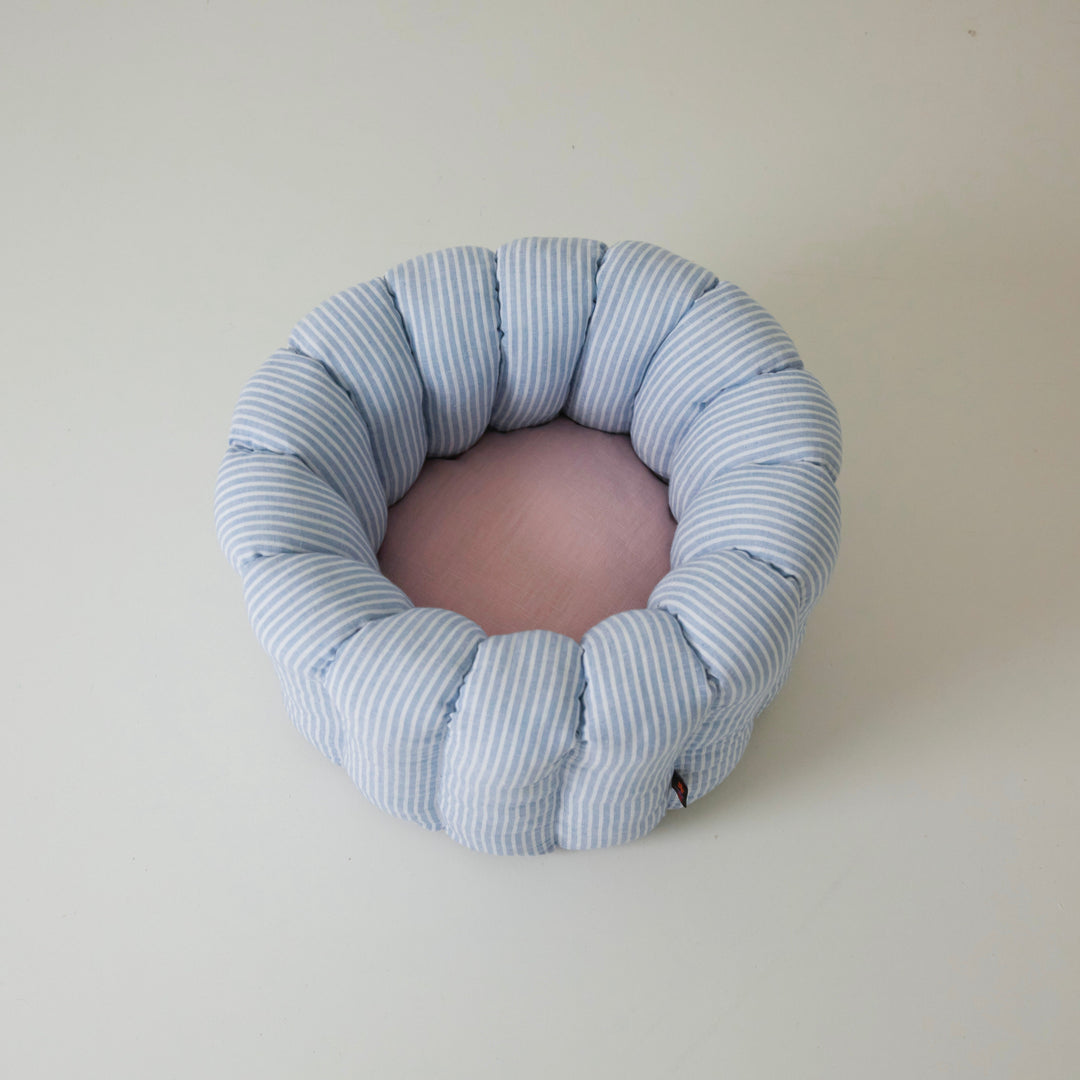 即納【azallea】Canele Cushion（stripe linen canele / blue）
