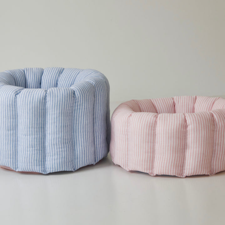 ※予約販売【azallea】Canele Cushion（stripe linen canele / blue）