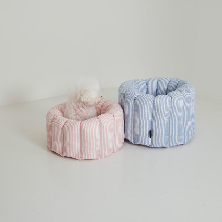 ※予約販売【azallea】Canele Cushion（stripe linen canele / blue）