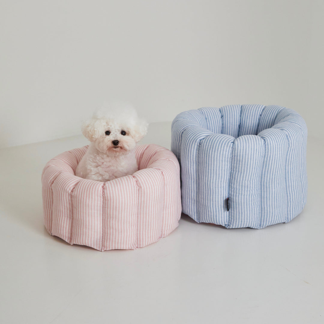 即納【azallea】Canele Cushion（stripe linen canele / blue）