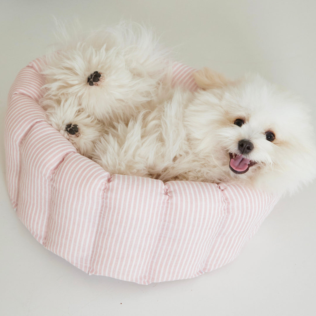 即納【azallea】Canele Cushion（stripe linen canele / pink）