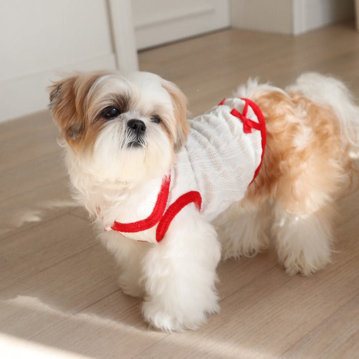 ※予約販売【DURANG RURANG】sleeveless ribbon cardigan(Cream & Red)