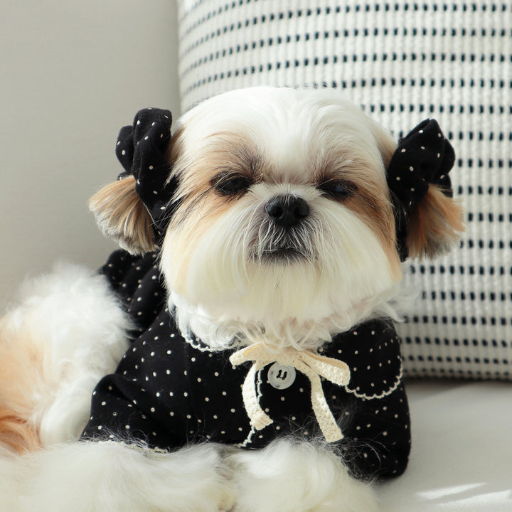 即納【DURANG RURANG】Dot Ribbon Cardigan（Cookie Black）