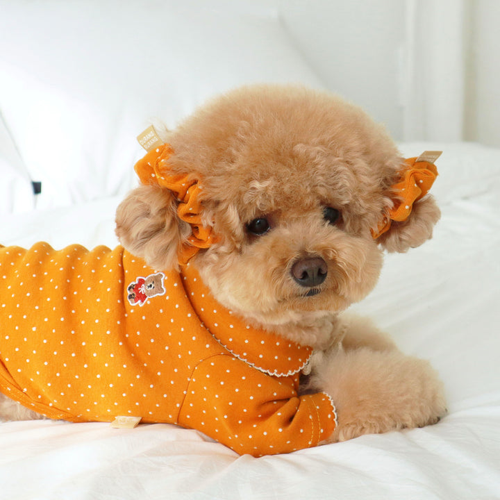 即納【DURANG RURANG】Dot Ribbon Cardigan（Mandarin Orange）