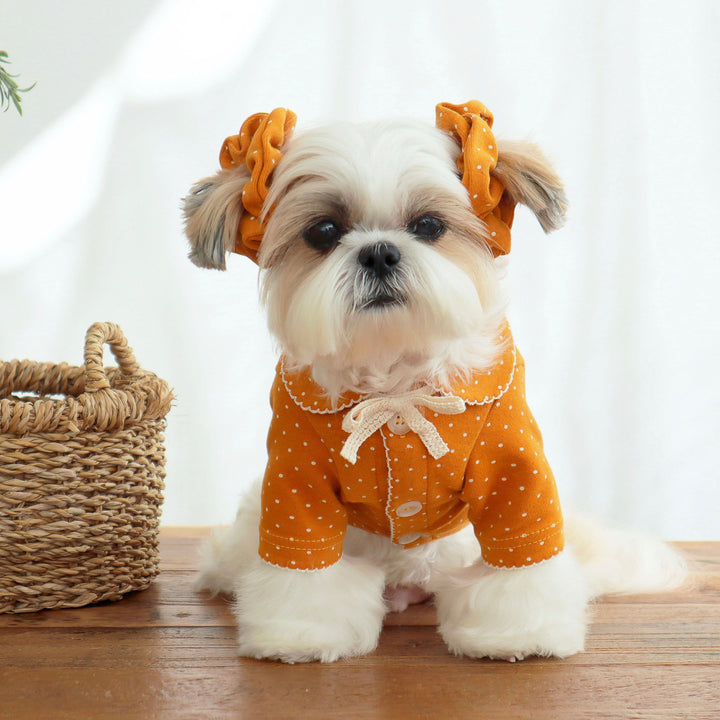 即納【DURANG RURANG】Dot Ribbon Cardigan（Mandarin Orange）