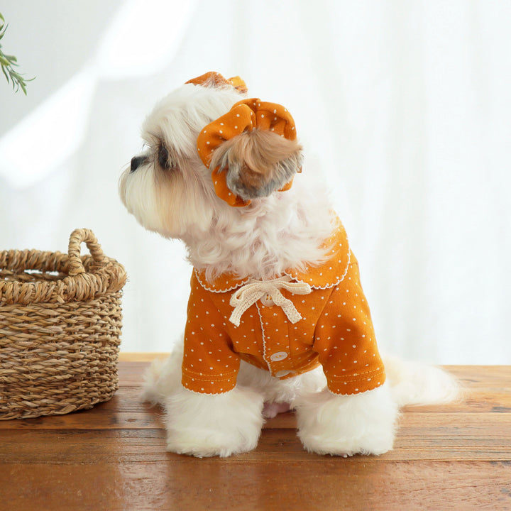即納【DURANG RURANG】Dot Ribbon Cardigan（Mandarin Orange）