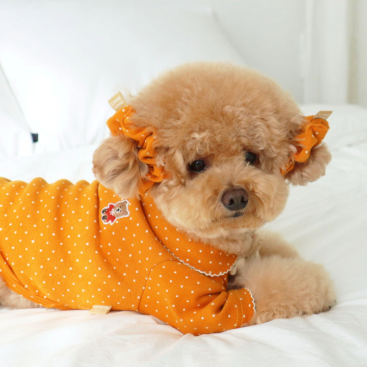 即納【DURANG RURANG】Dot Ribbon Cardigan（Mandarin Orange）