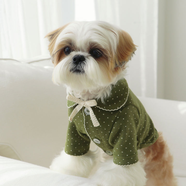 即納【DURANG RURANG】Dot Ribbon Cardigan（Matcha Green）