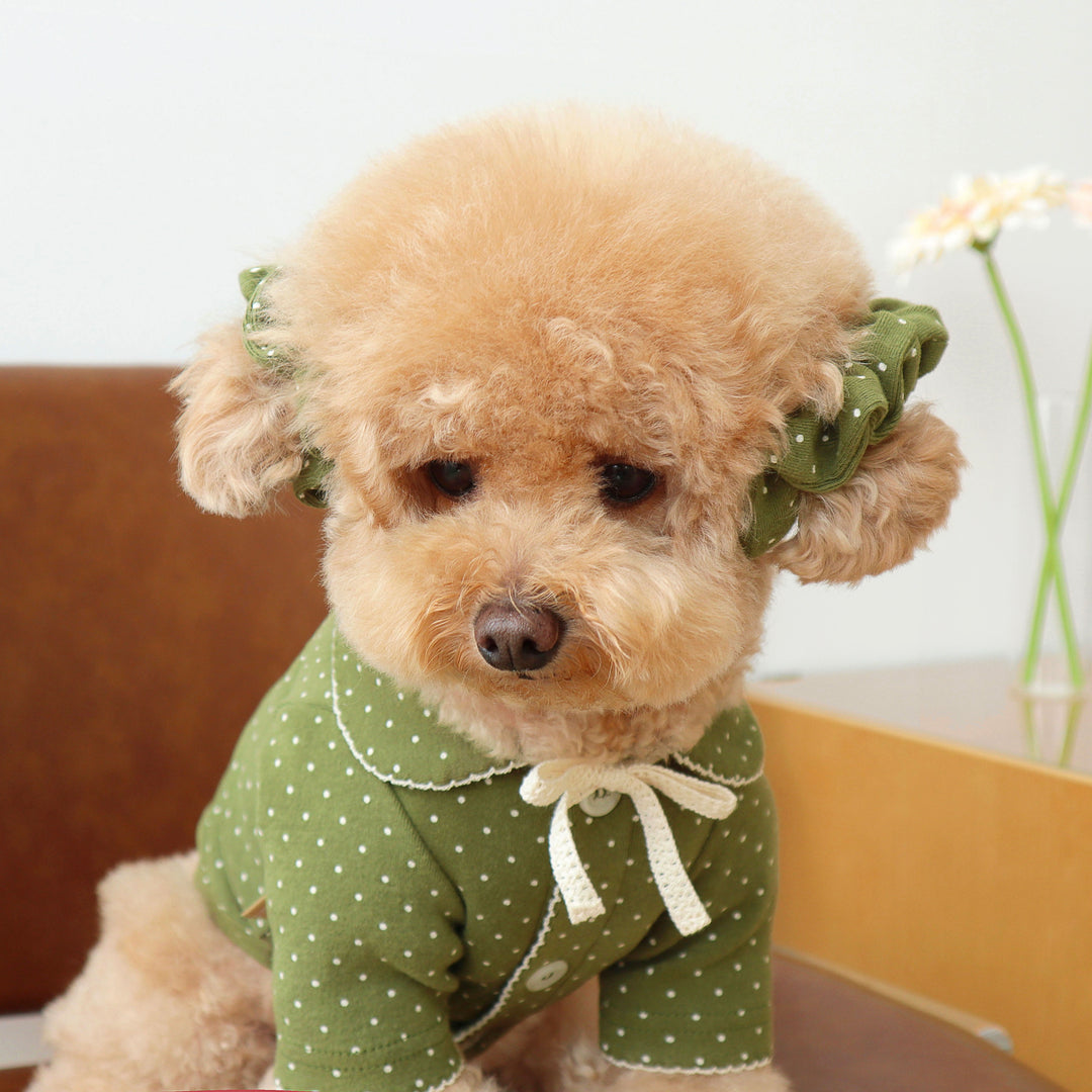 即納【DURANG RURANG】Dot Ribbon Cardigan（Matcha Green）