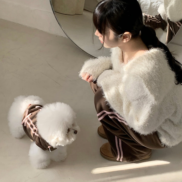 ※予約販売【DURANG RURANG】Ribbon Hoodie Jacket（Choco Brown）