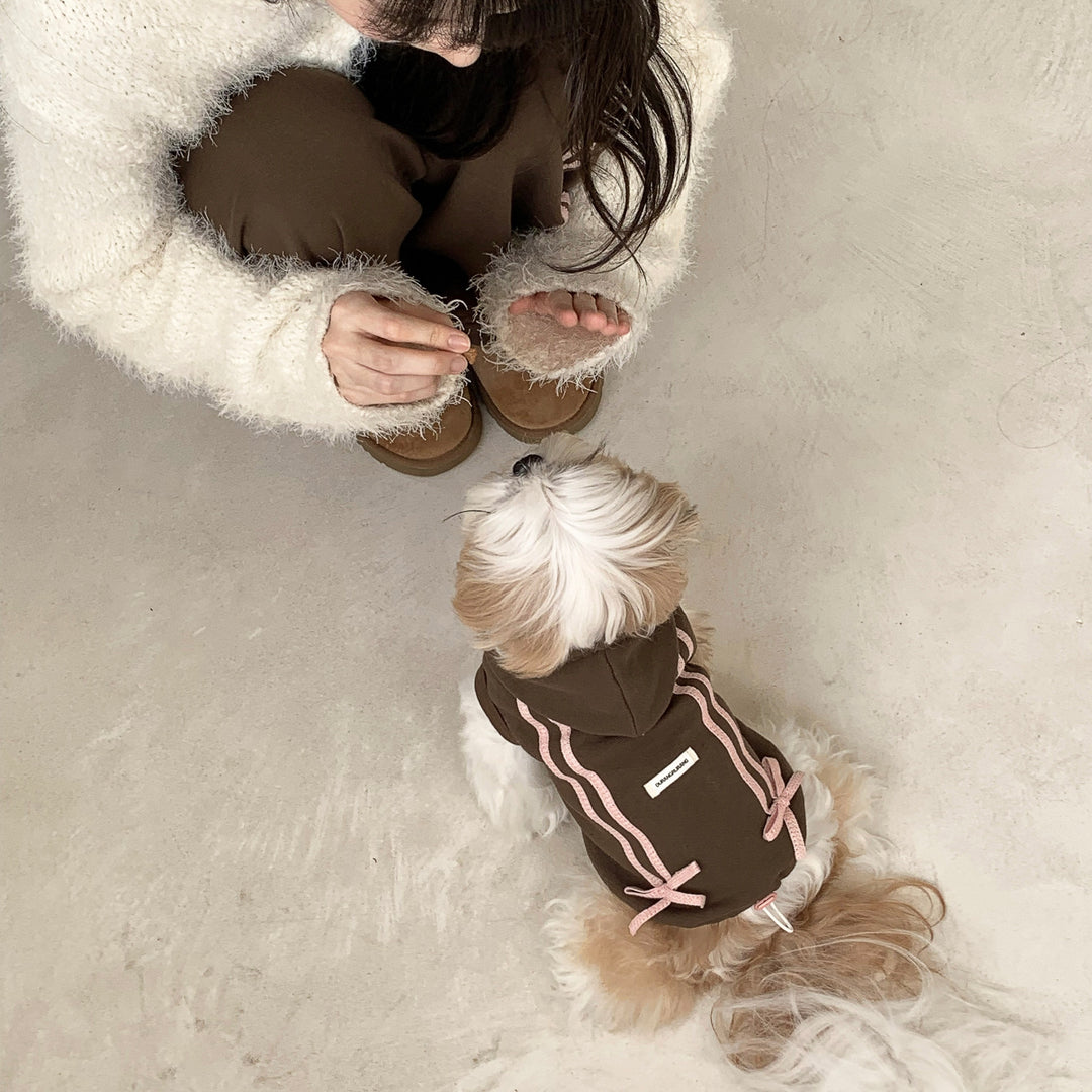 ※予約販売【DURANG RURANG】Ribbon Hoodie Jacket（Choco Brown）