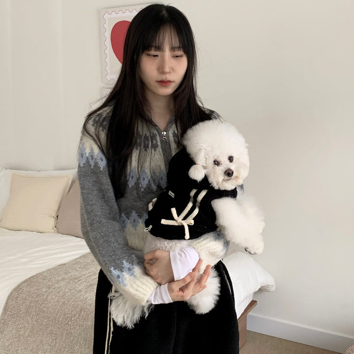 ※予約販売【DURANG RURANG】Ribbon Boa Hoodie Jumper（Black）