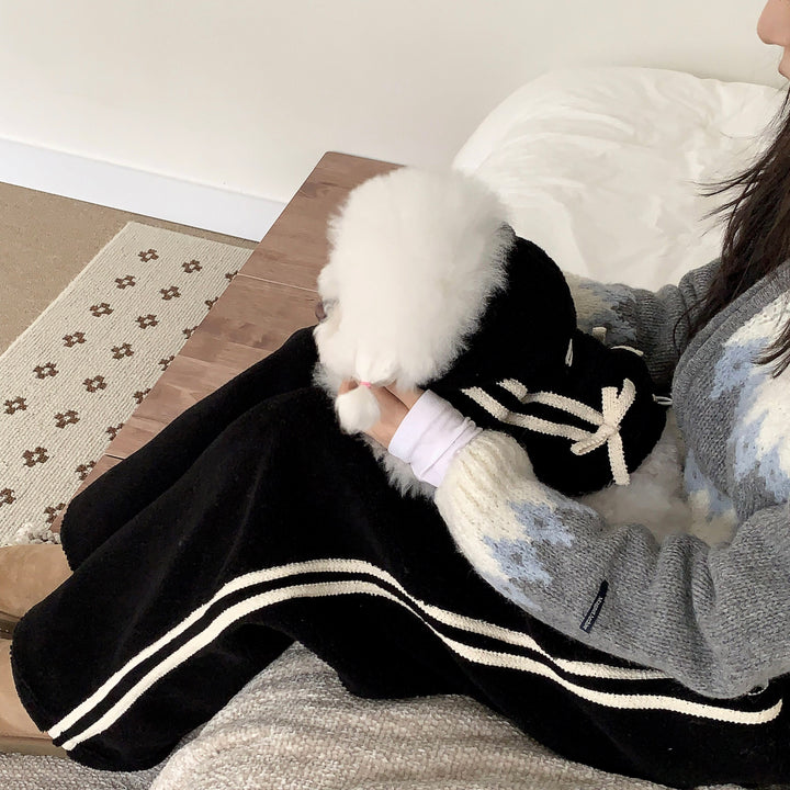 ※予約販売【DURANG RURANG】Ribbon Boa Hoodie Jumper（Black）