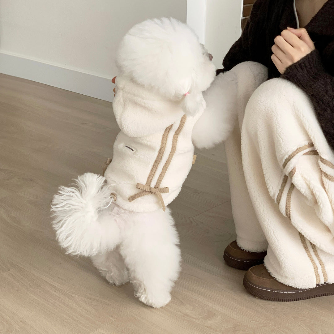 ※予約販売【DURANG RURANG】Ribbon Boa Hoodie Jumper（Cream）