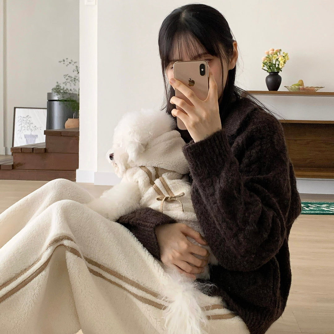 ※予約販売【DURANG RURANG】Ribbon Boa Hoodie Jumper（Cream）