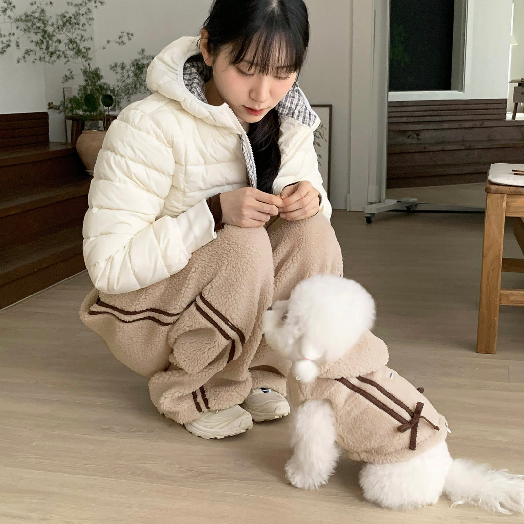 ※予約販売【DURANG RURANG】Ribbon Boa Hoodie Jumper（Beige）