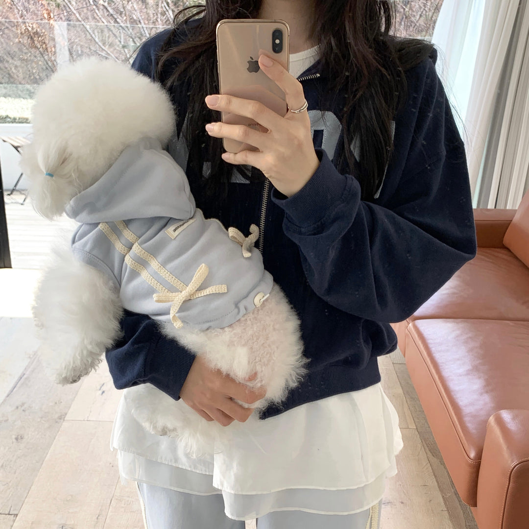 即納【DURANG RURANG】Ribbon Hoodie Jumper（Light Blue）