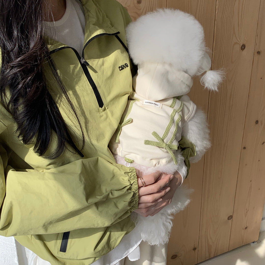 即納【DURANG RURANG】Ribbon Hoodie Jumper（Cream）