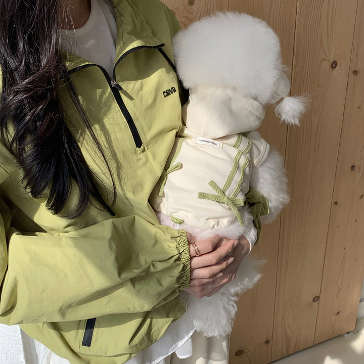 即納【DURANG RURANG】Ribbon Hoodie Jumper（Cream）