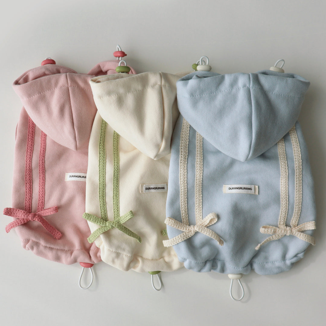 即納【DURANG RURANG】Ribbon Hoodie Jumper（Cream）