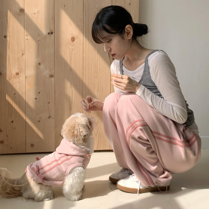 即納【DURANG RURANG】Ribbon Hoodie Jumper（Mute Pink）